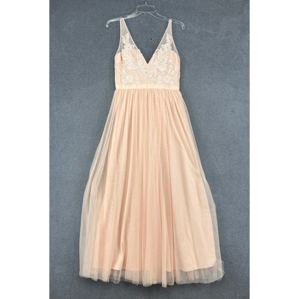 Morning Lavender Maxi Dress Women M Salmon Blush Lace Tulle Formal Gown Prom